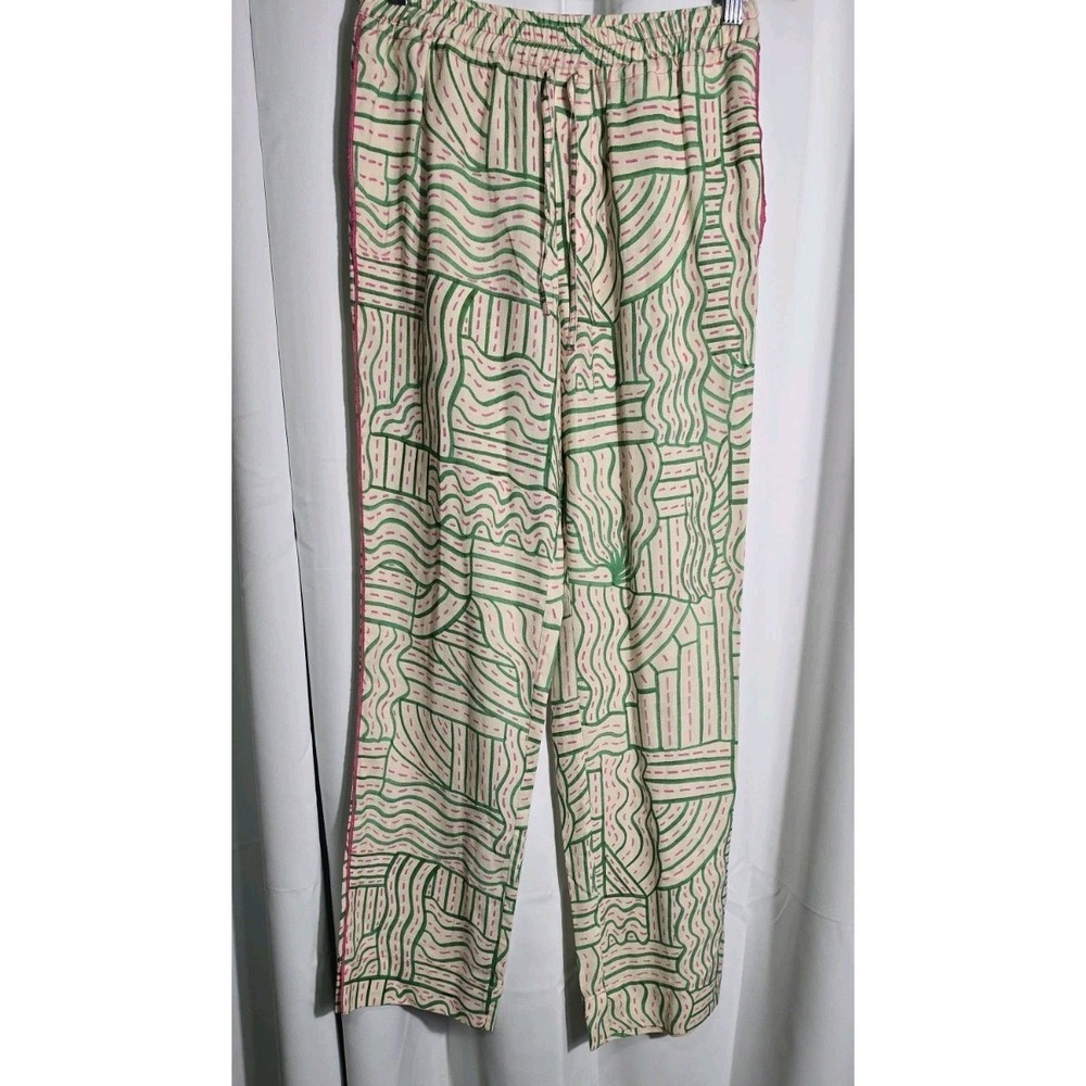 ZARA‎ Graffiti Linen Blend Pants S Boho Festival Summer Flare Multicolor NWOT